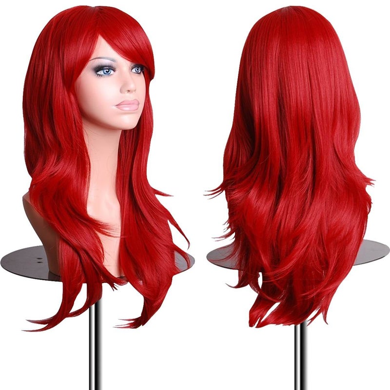 EmaxDesign Wigs 28 inch Wavy Curly Cosplay Wig With Wig Cap and Comb (Red) - Image 1